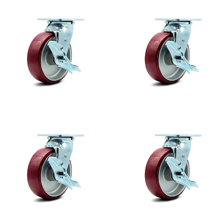 Service Caster 6 Inch Poly on Aluminum Caster Set with Roller Bearings and Brake/Swivel Lock SCC-30CS620-PAR-TLB-BSL-4